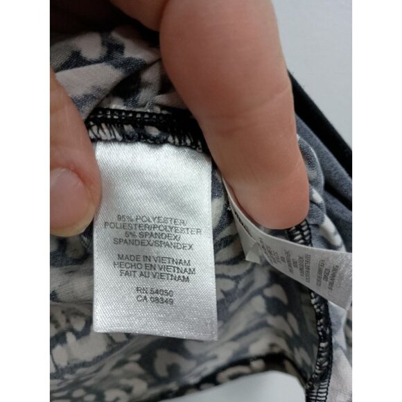 AK Anne Klein Womens Top Medium Black Beige Animal Print 3/4 Sleeve Ruched - Picture 5 of 8